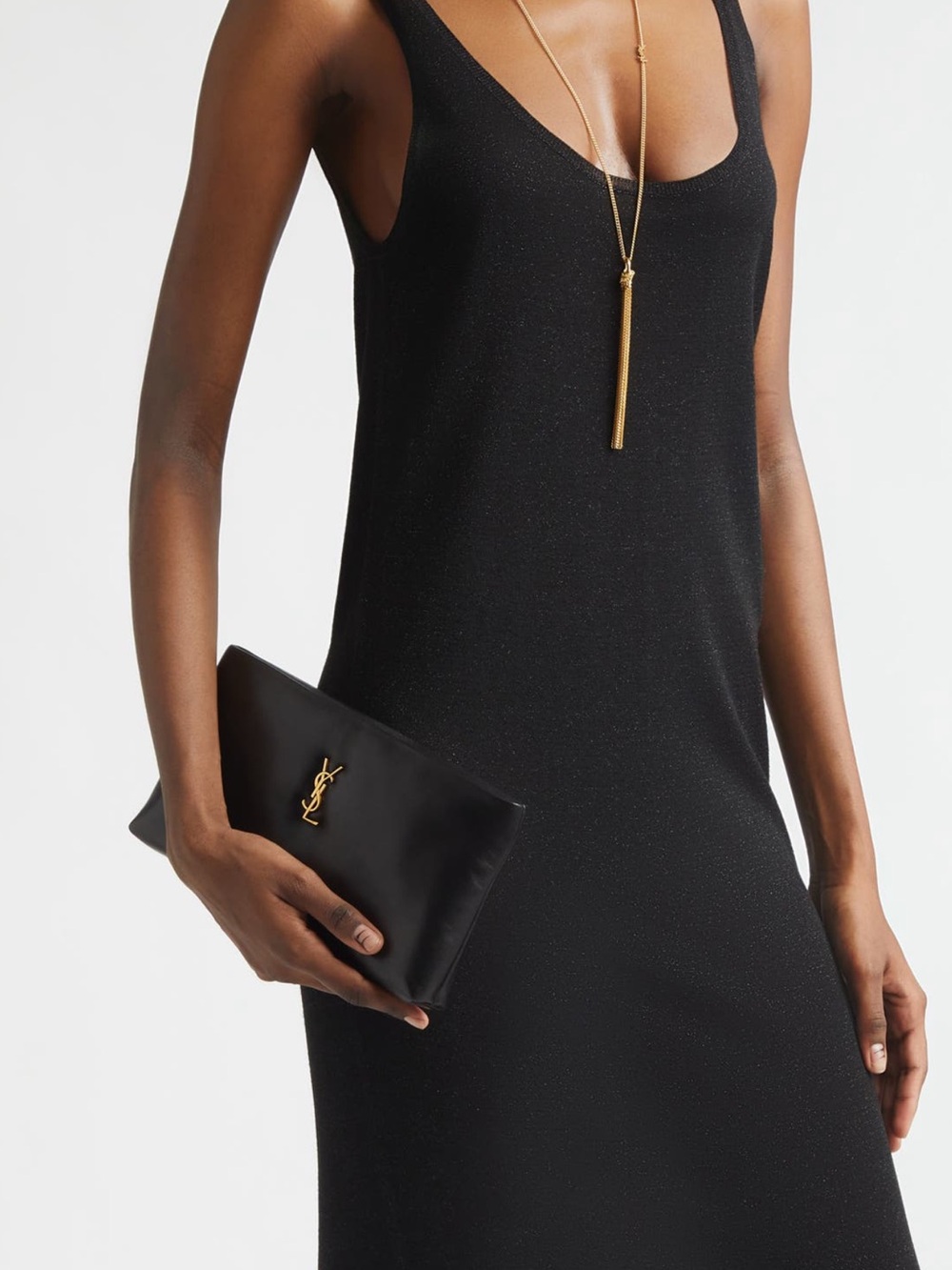 Saint Laurent calypso lamb skin leather clutch.